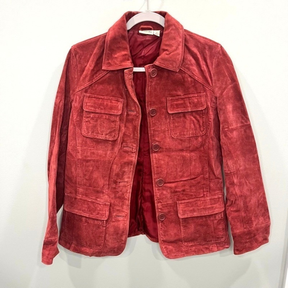 St Johns Bay Red Genuine Suede Leather Jacket Small Western Boho Chore Shacket
